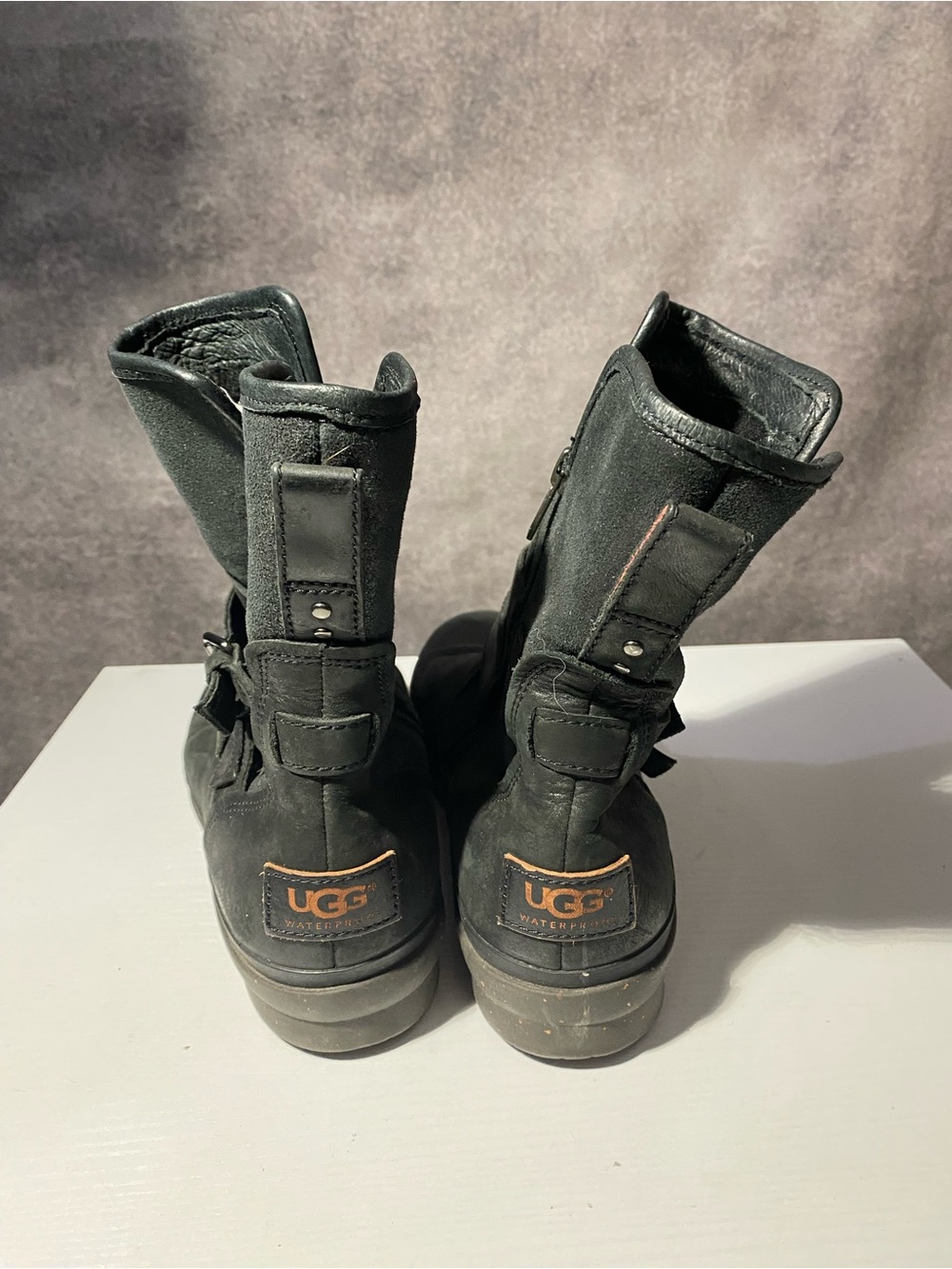 UGG Simmens Black Leather Waterproof Moto Buckle Boots Women Size 8 1008439 - Picture 4 of 11